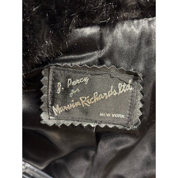 Vintage 80s J x Percy Marvin Richards Leather Coat Fur Collar Black Womens Large - Picture 13 of 16